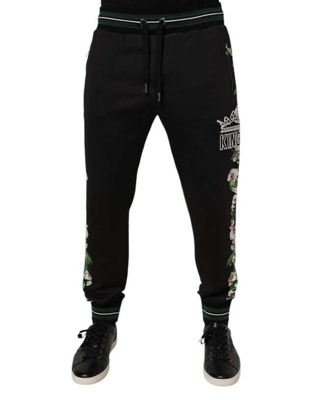 Dolce & Gabbana Black Floral King Men Jogger Sweatpants Pants - Hilstor