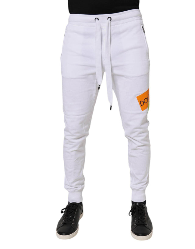 Dolce & Gabbana White Logo Tape Jogger Cotton Sweatpants Pants - Hilstor