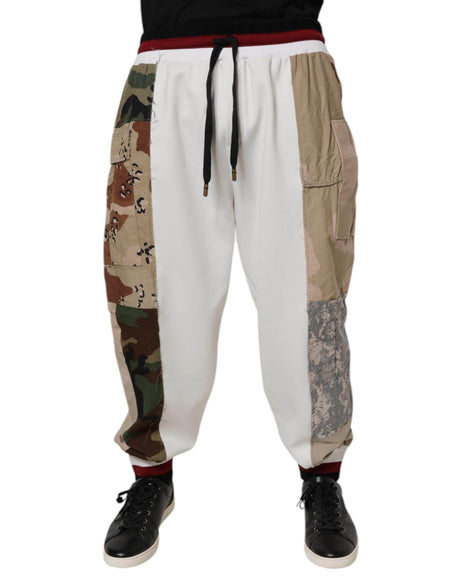 Dolce & Gabbana White Camouflage Patchwork Sweatpants Pants - Hilstor