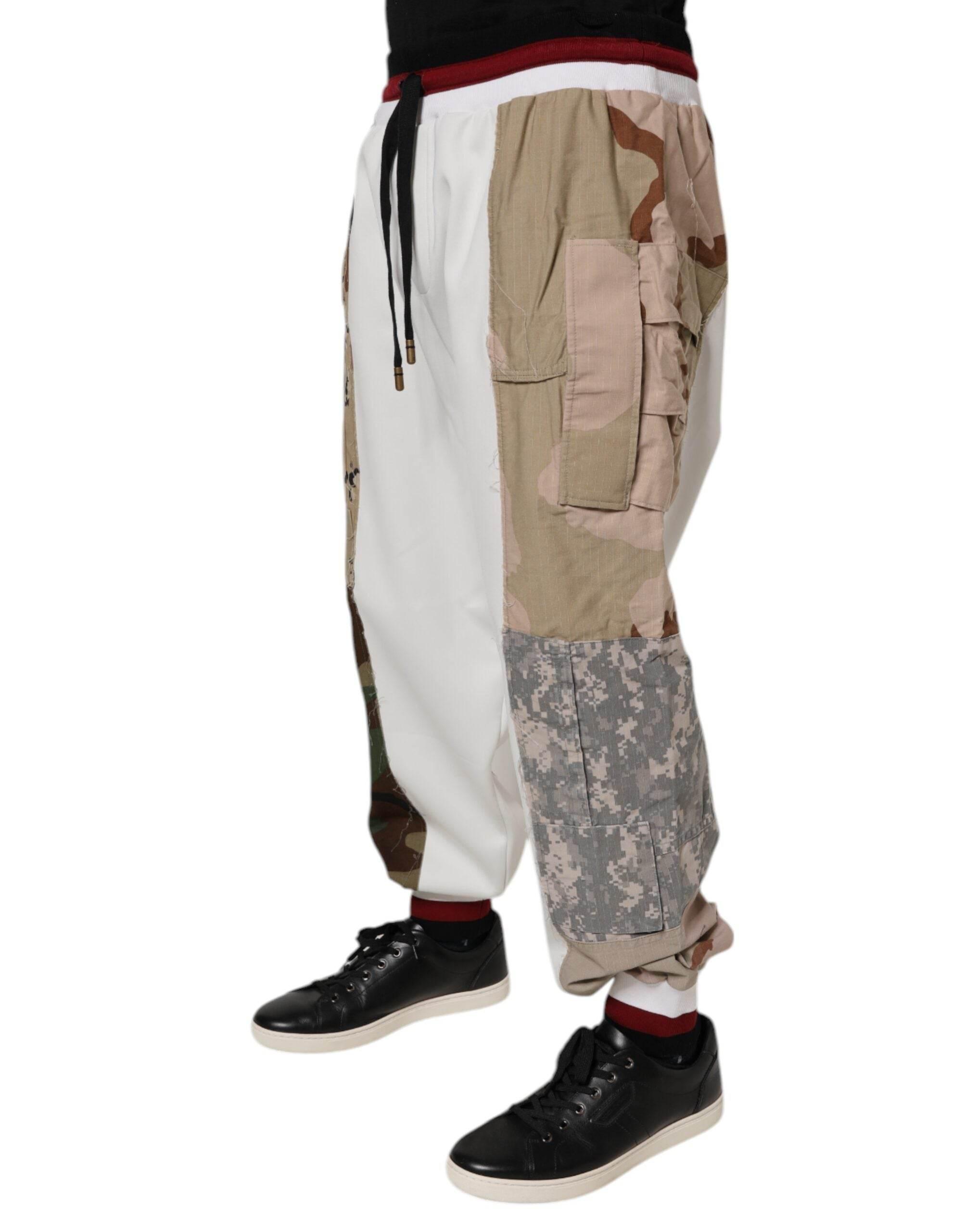Dolce & Gabbana White Camouflage Patchwork Sweatpants Pants - Hilstor