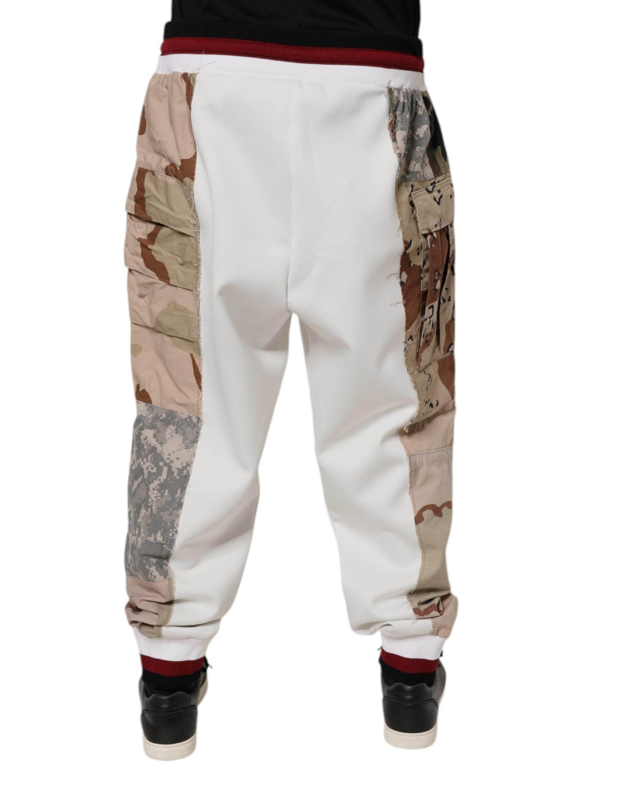 Dolce & Gabbana White Camouflage Patchwork Sweatpants Pants - Hilstor