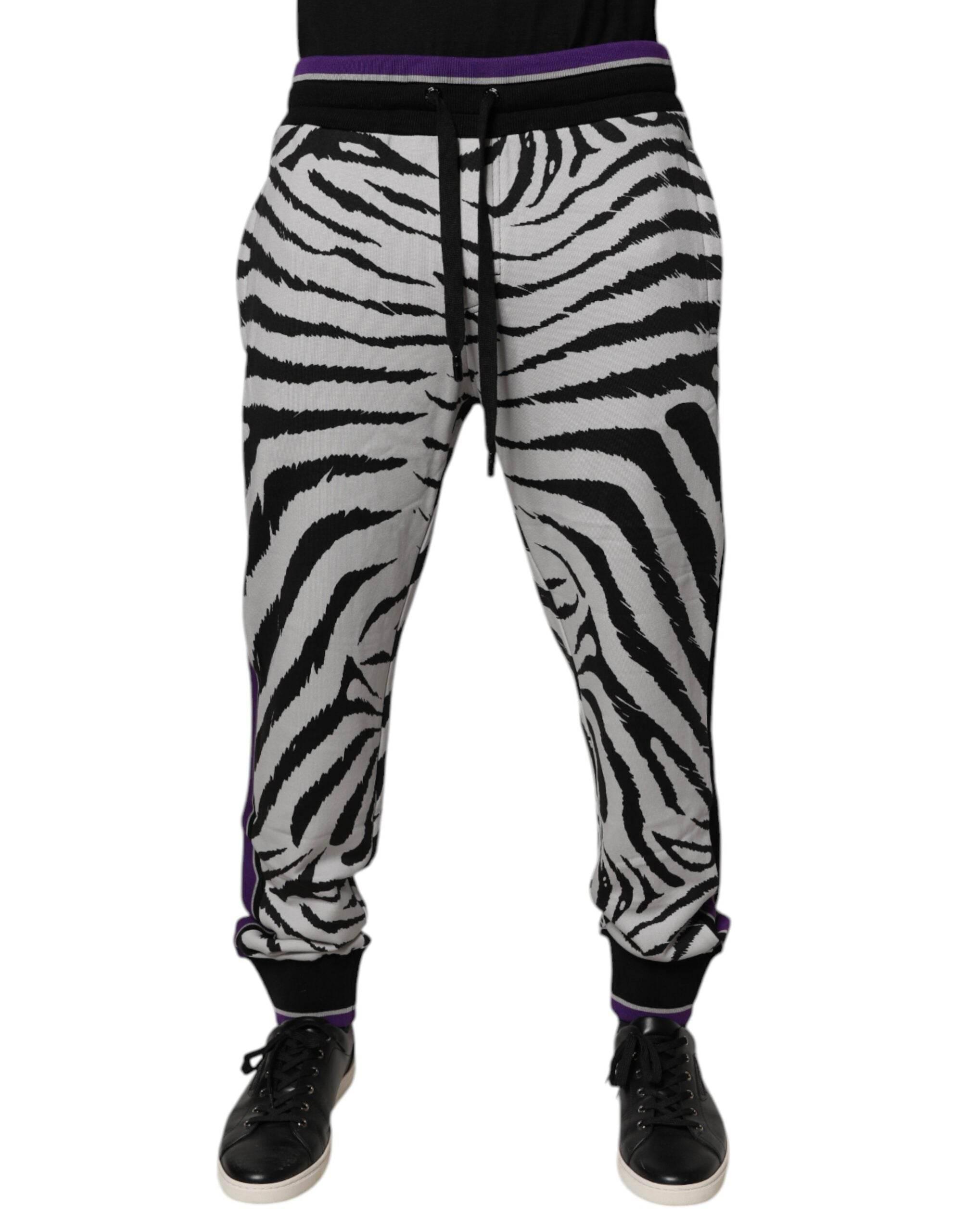 Dolce & Gabbana Black White Zebra Men Jogger Sweatpants Pants - Hilstor