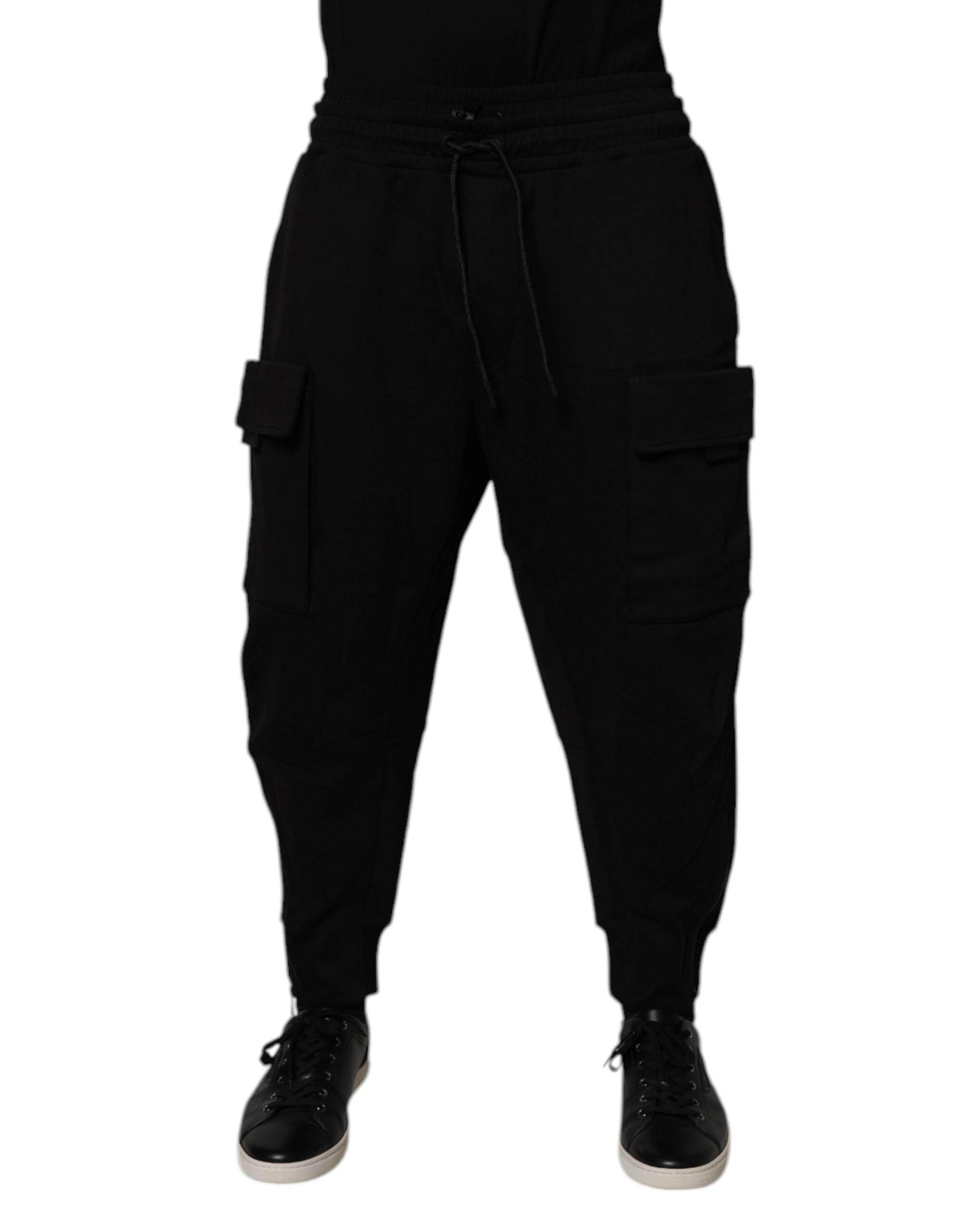 Dolce & Gabbana Black Cotton Men Cargo Jogger Sweatpants Pants - Hilstor