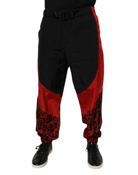 Dolce & Gabbana Black Red Leopard Jogger Sweatpants Pants - Hilstor