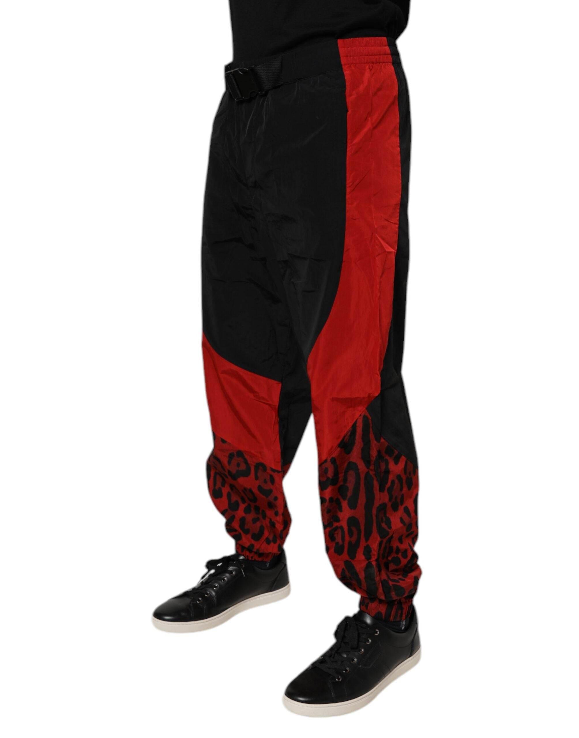 Dolce & Gabbana Black Red Leopard Jogger Sweatpants Pants - Hilstor
