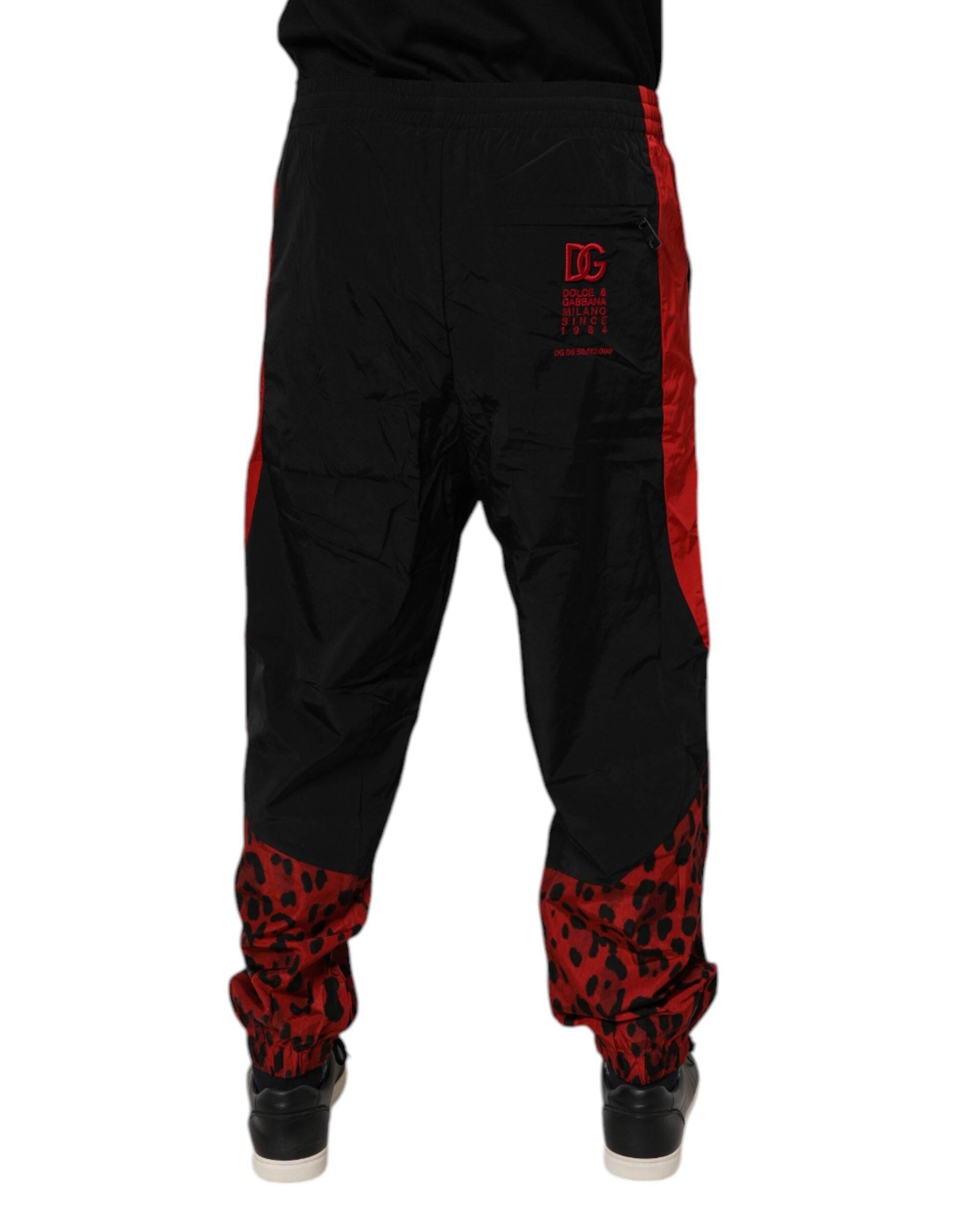 Dolce & Gabbana Black Red Leopard Jogger Sweatpants Pants - Hilstor