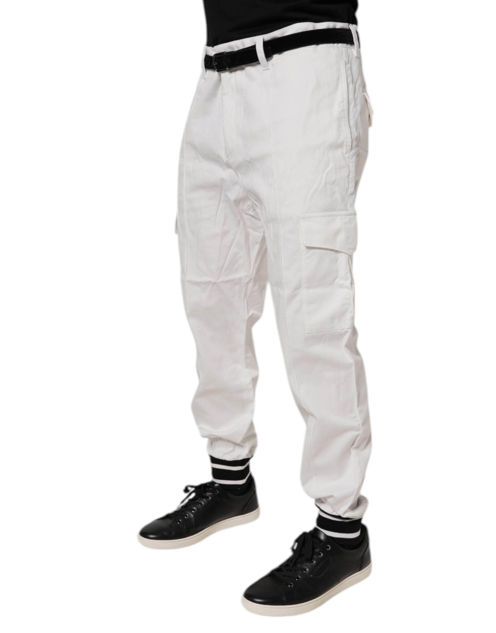 Dolce & Gabbana White Cotton Jogger Cargo Skinny Pants - Hilstor