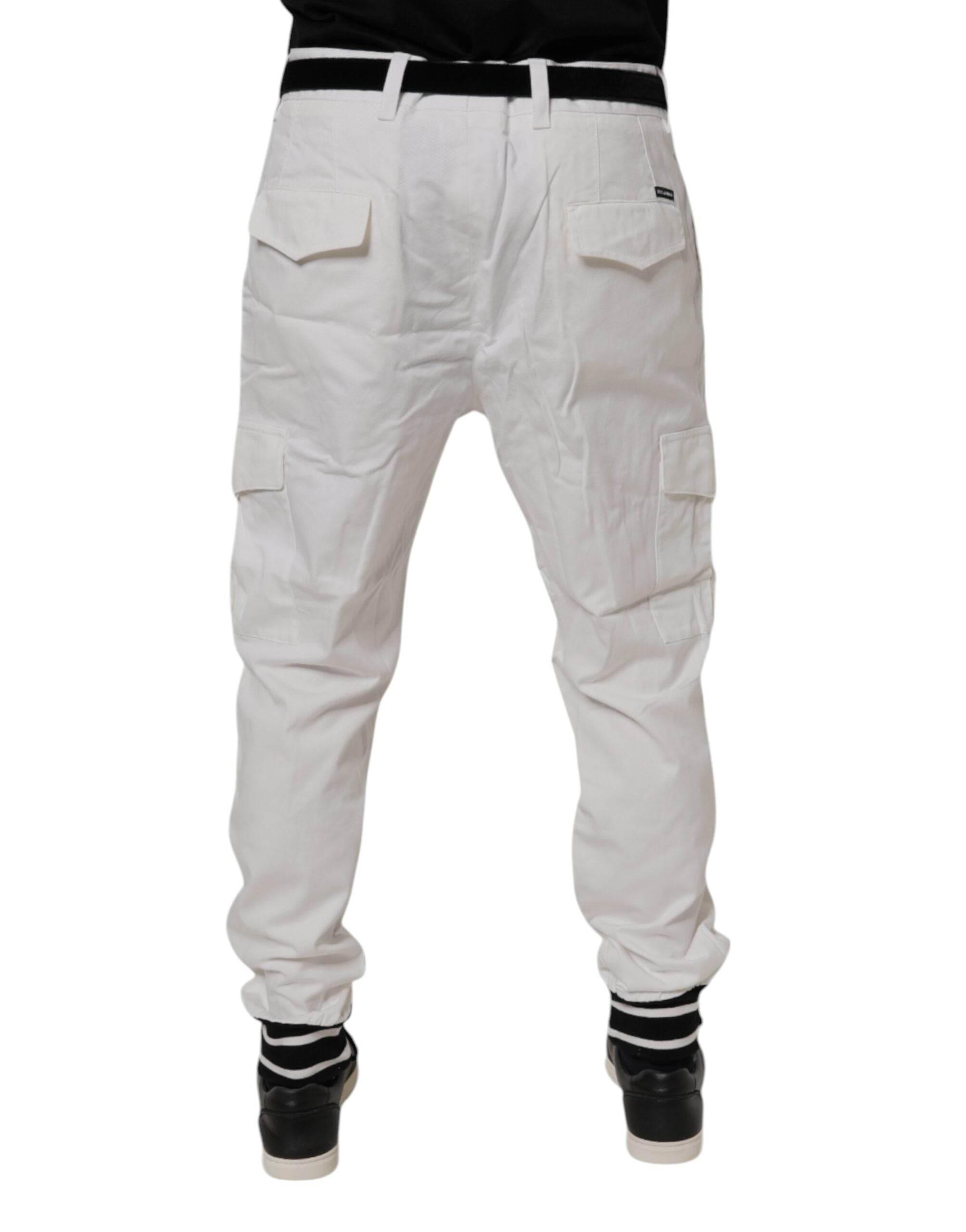 Dolce & Gabbana White Cotton Jogger Cargo Skinny Pants - Hilstor