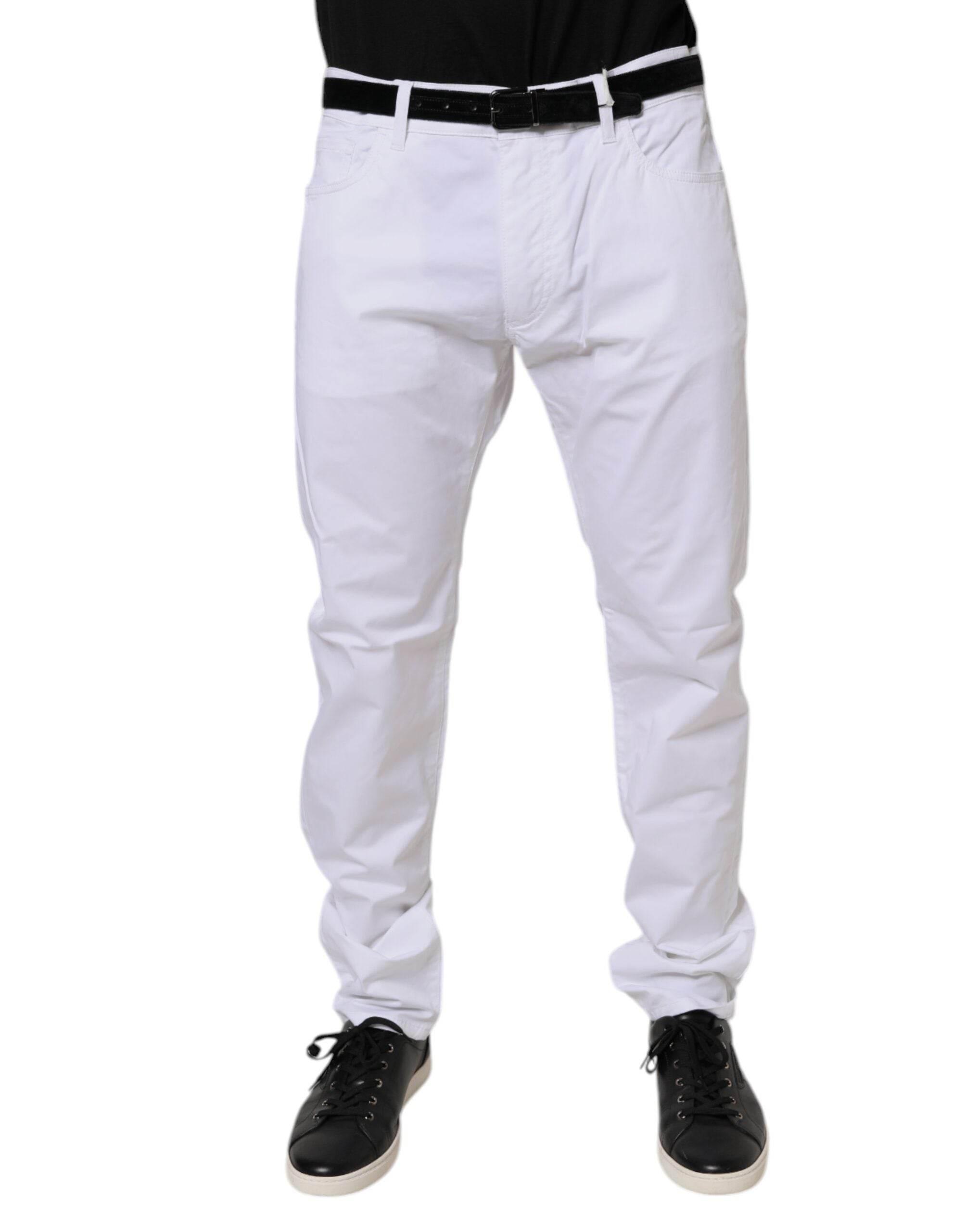 Dolce & Gabbana White Cotton Stretch Skinny Dress Formal Pants - Hilstor
