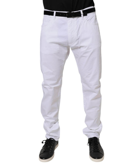 Dolce & Gabbana White Cotton Stretch Skinny Dress Formal Pants - Hilstor