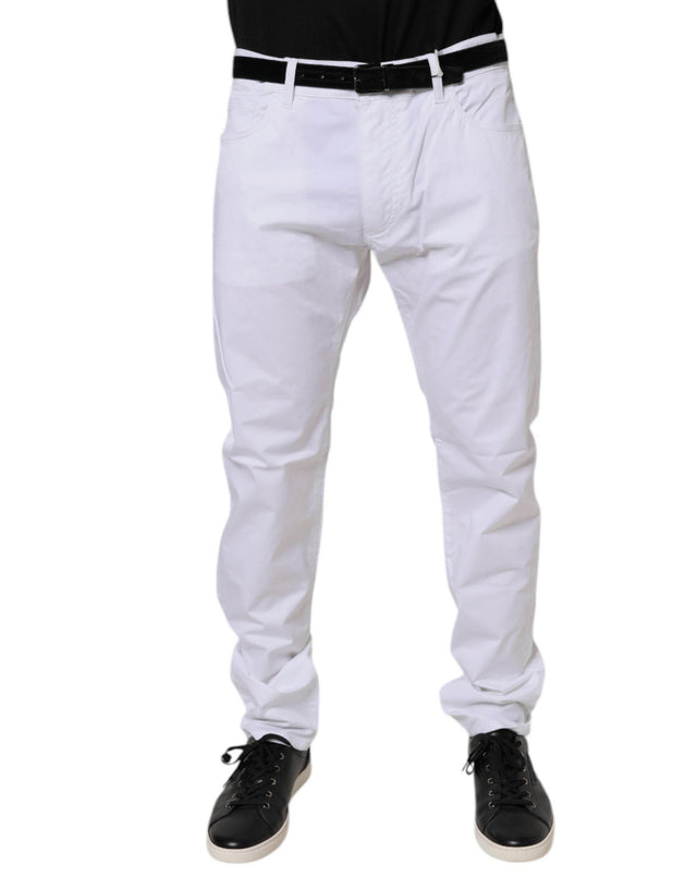 Dolce & Gabbana White Cotton Stretch Skinny Dress Formal Pants - Hilstor