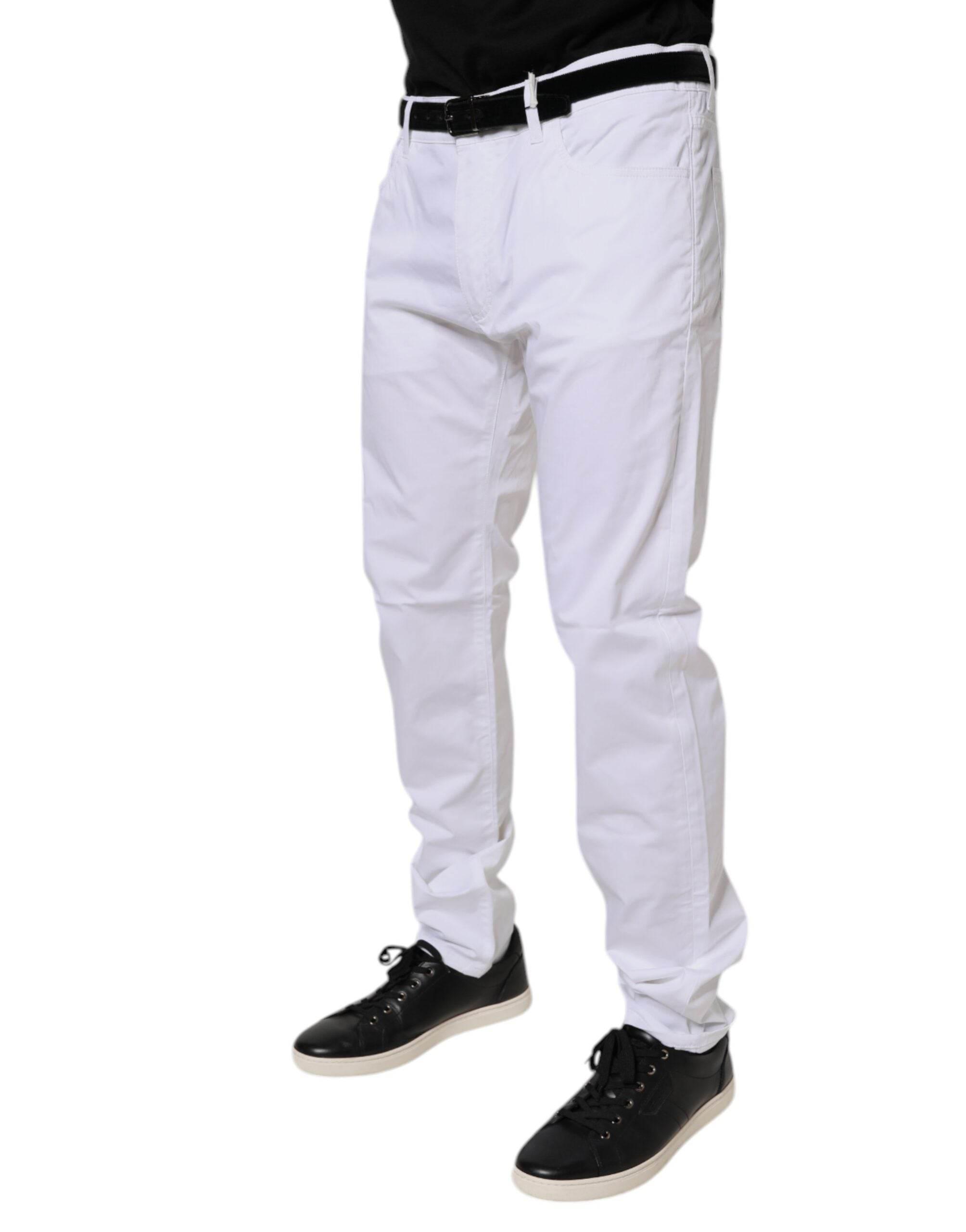 Dolce & Gabbana White Cotton Stretch Skinny Dress Formal Pants - Hilstor