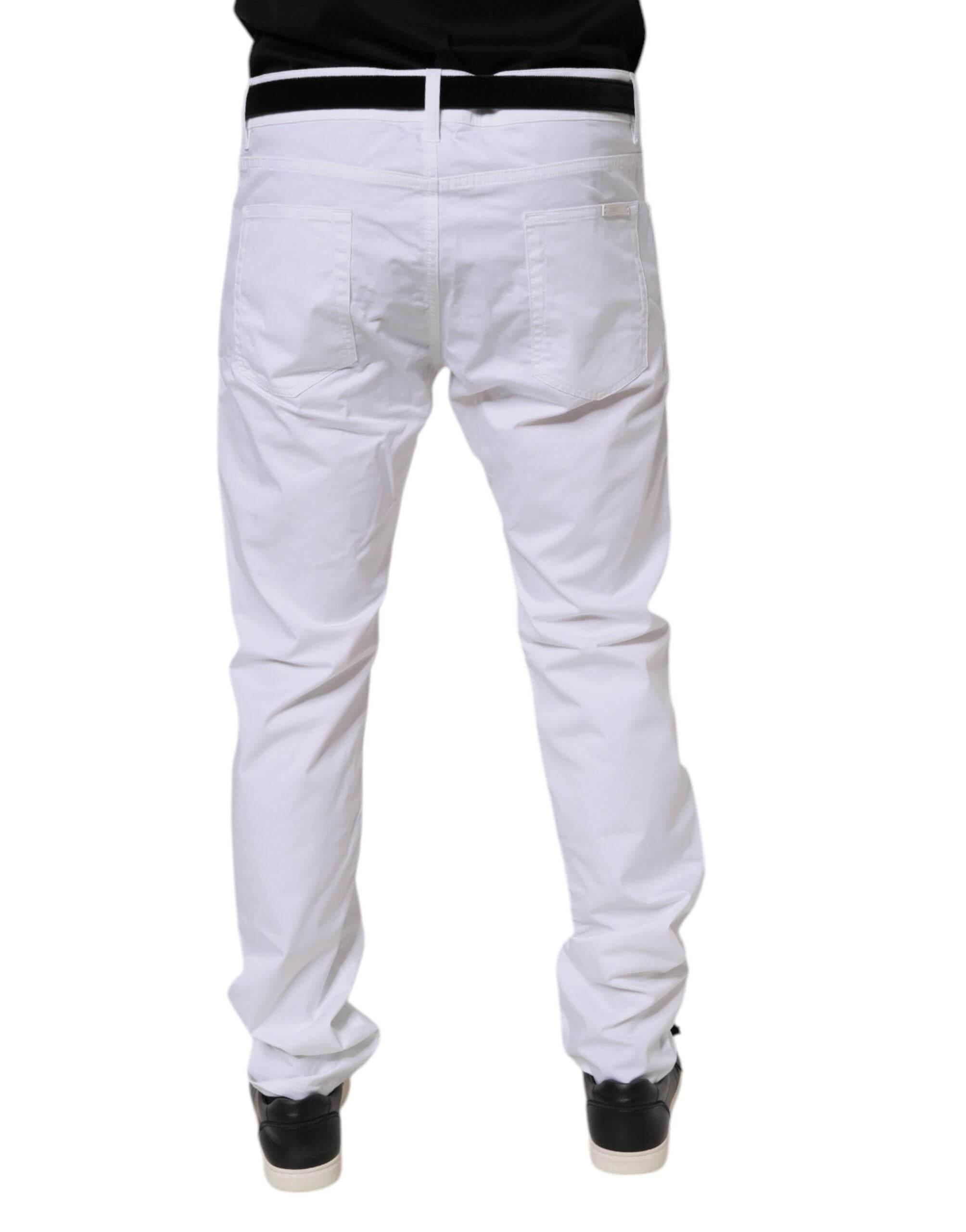 Dolce & Gabbana White Cotton Stretch Skinny Dress Formal Pants - Hilstor