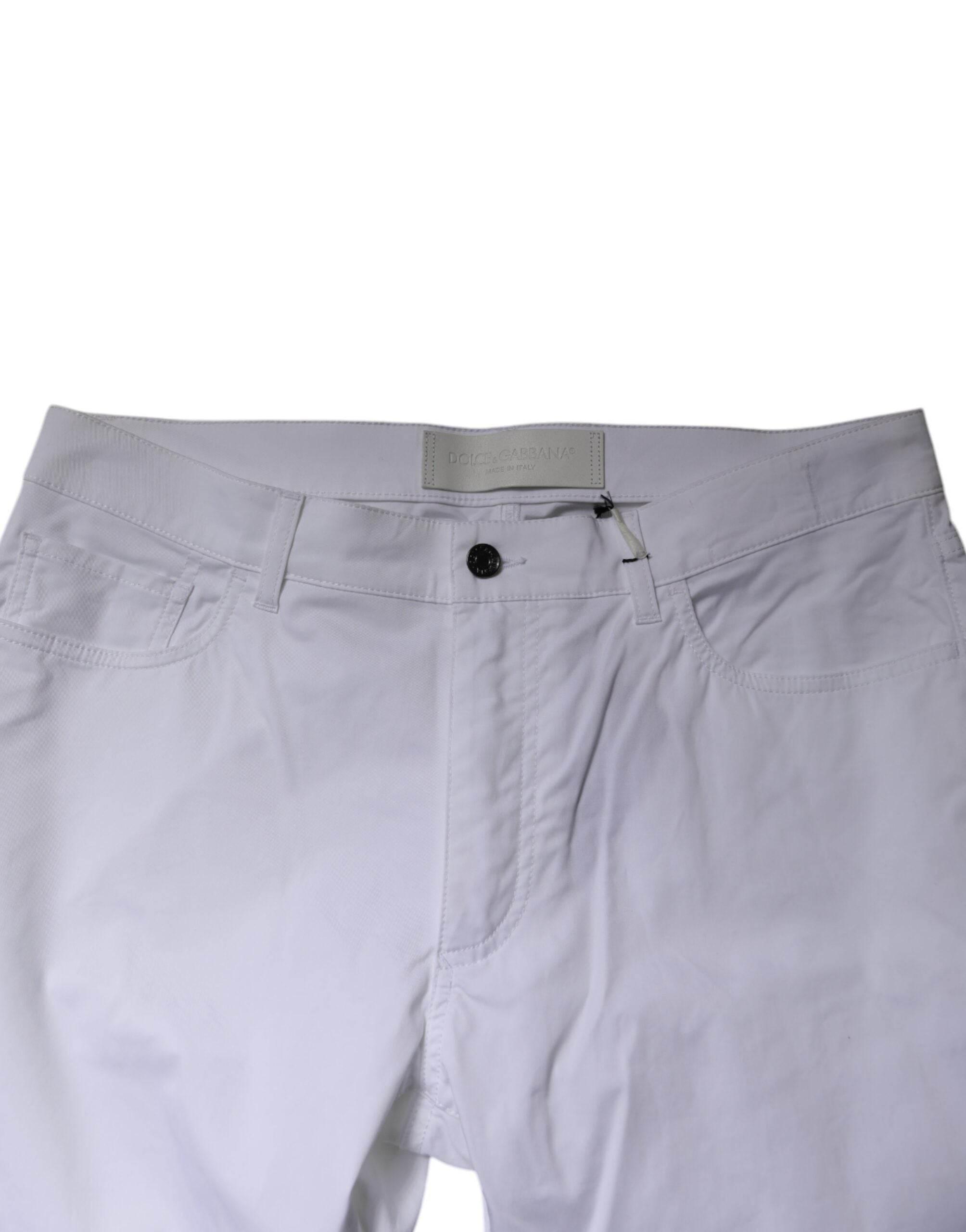 Dolce & Gabbana White Cotton Stretch Skinny Dress Formal Pants - Hilstor