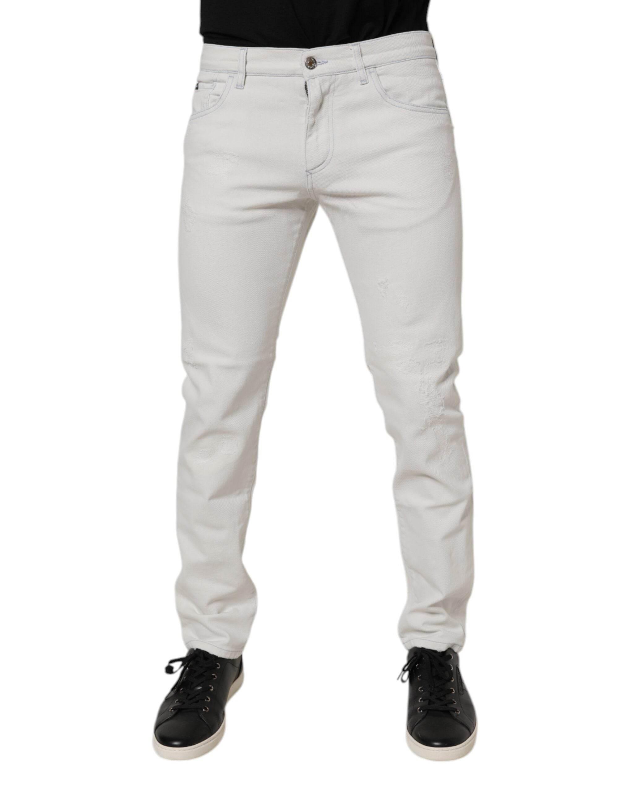 Dolce & Gabbana White Cotton Stretch Skinny Slim Denim Jeans - Hilstor