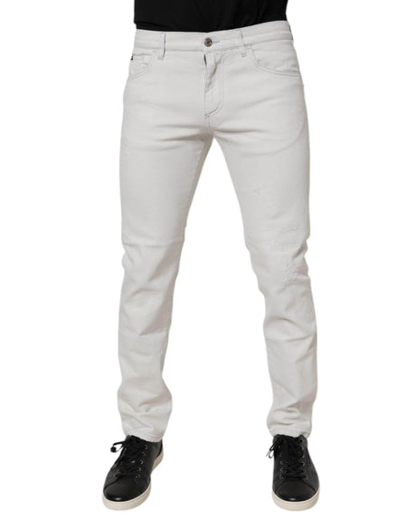 Dolce & Gabbana White Cotton Stretch Skinny Slim Denim Jeans - Hilstor