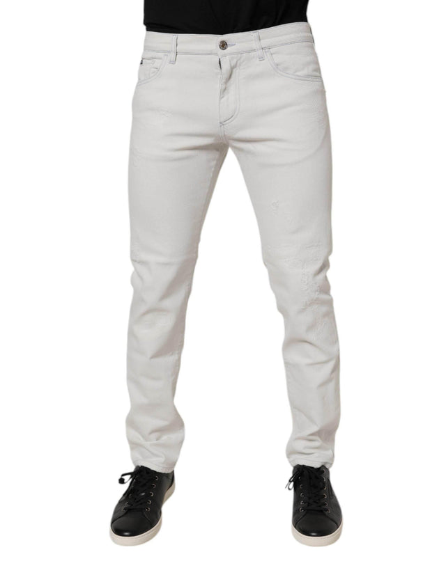 Dolce & Gabbana White Cotton Stretch Skinny Slim Denim Jeans - Hilstor