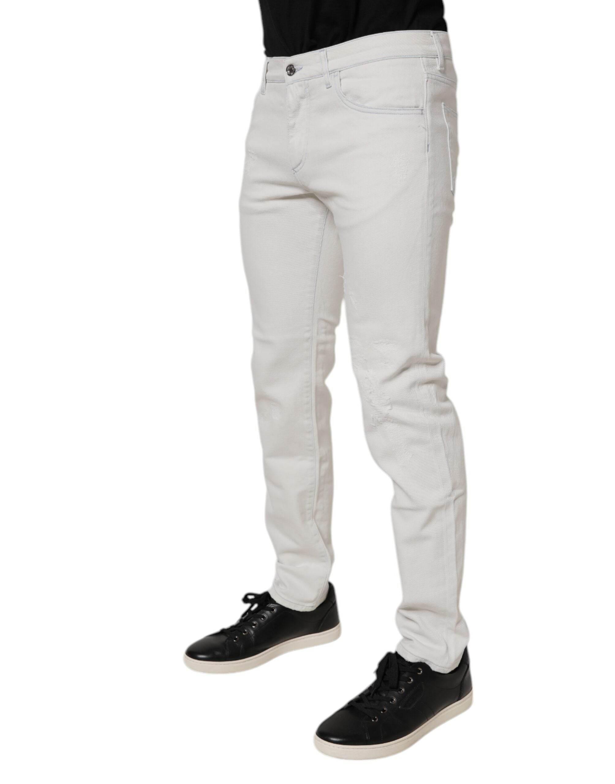 Dolce & Gabbana White Cotton Stretch Skinny Slim Denim Jeans - Hilstor