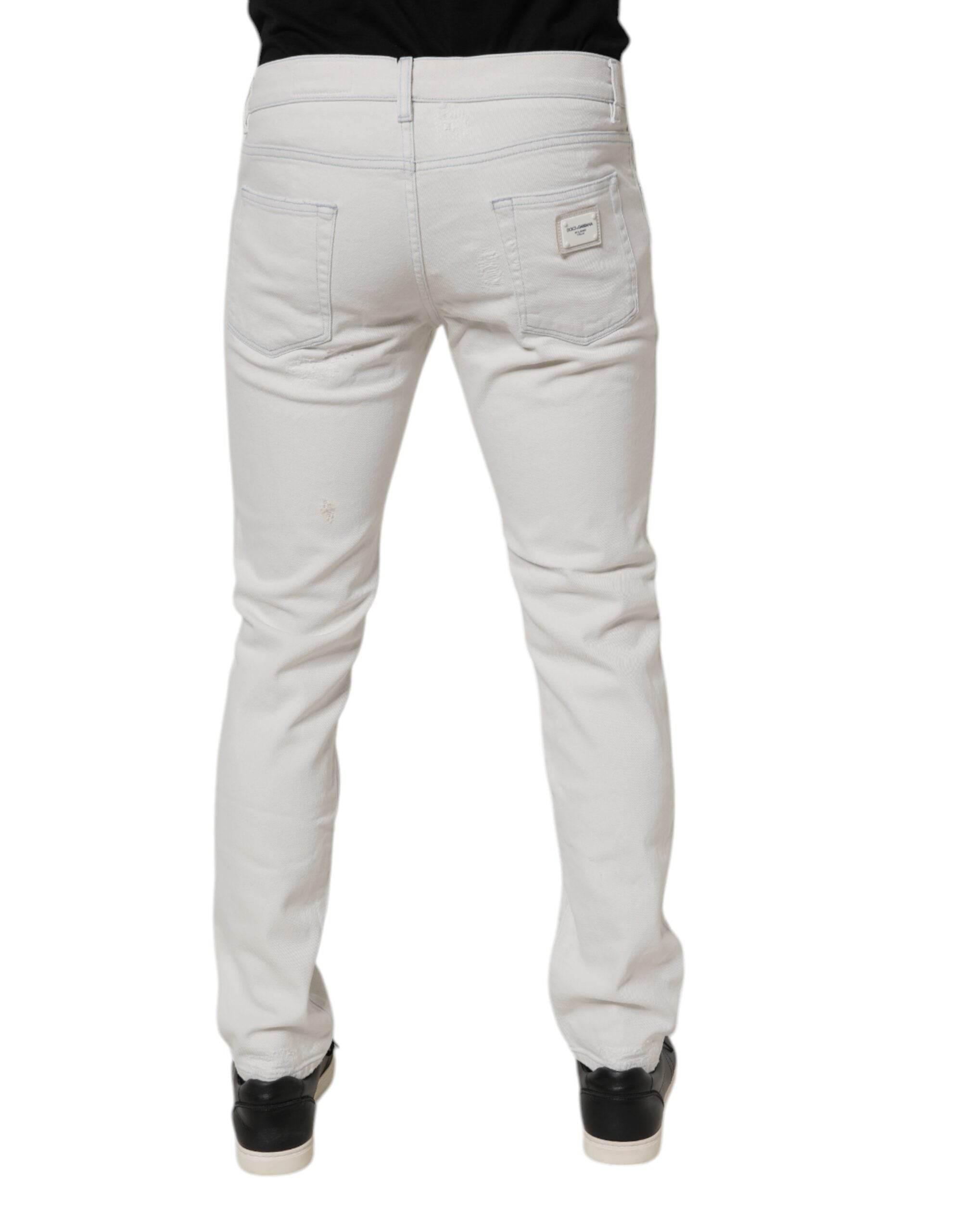 Dolce & Gabbana White Cotton Stretch Skinny Slim Denim Jeans - Hilstor