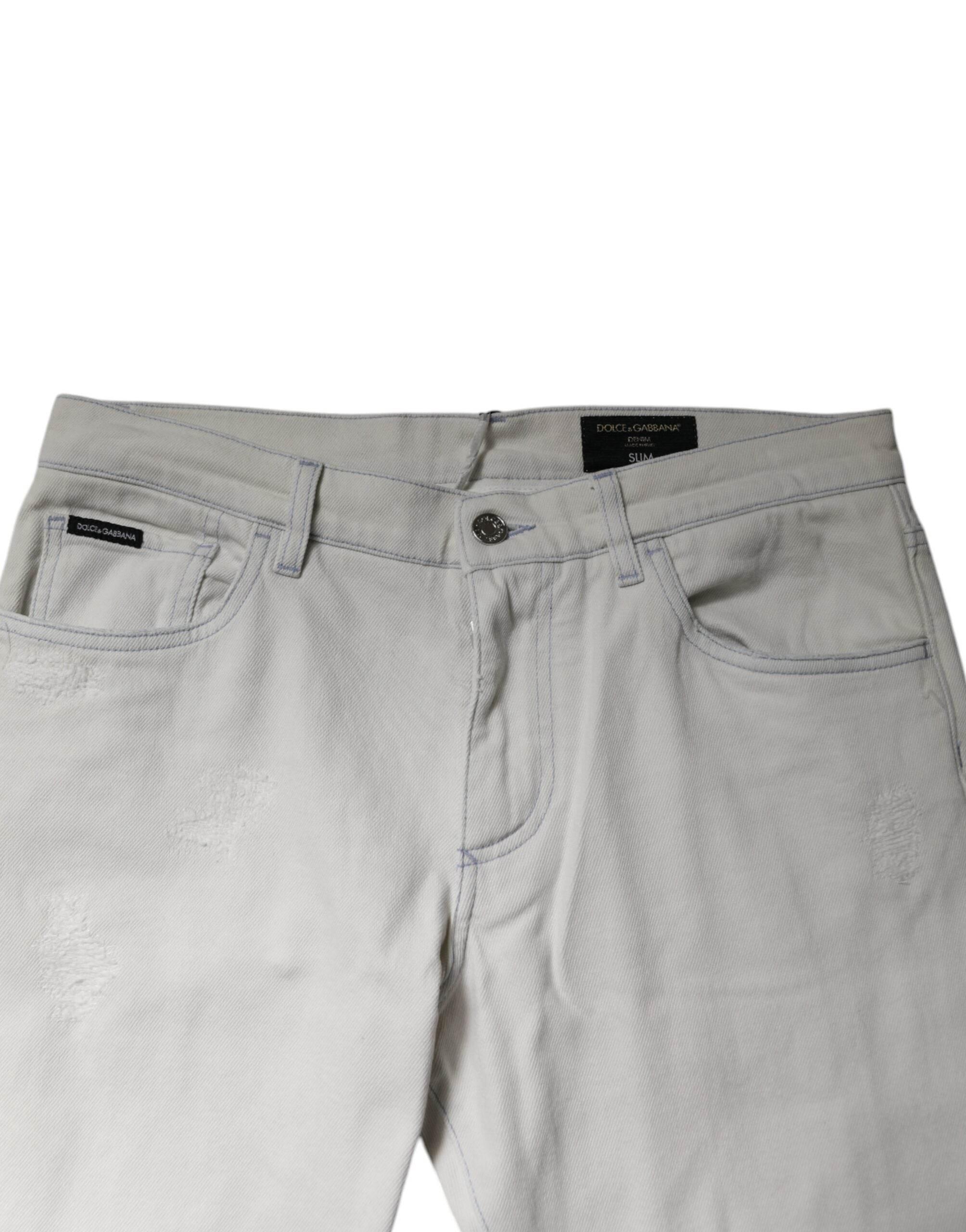 Dolce & Gabbana White Cotton Stretch Skinny Slim Denim Jeans - Hilstor