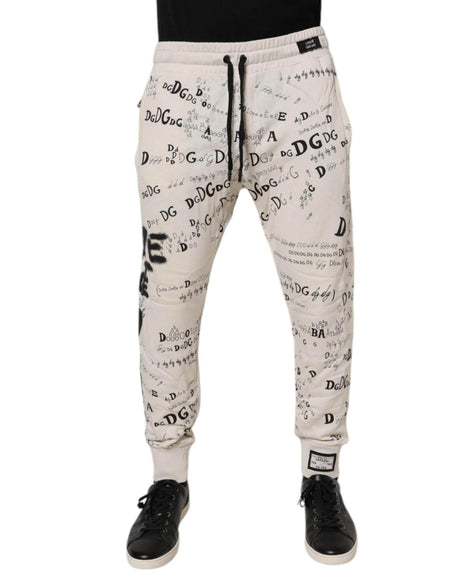 Dolce & Gabbana White Logo Print Men Skinny Sweatpants Pants - Hilstor