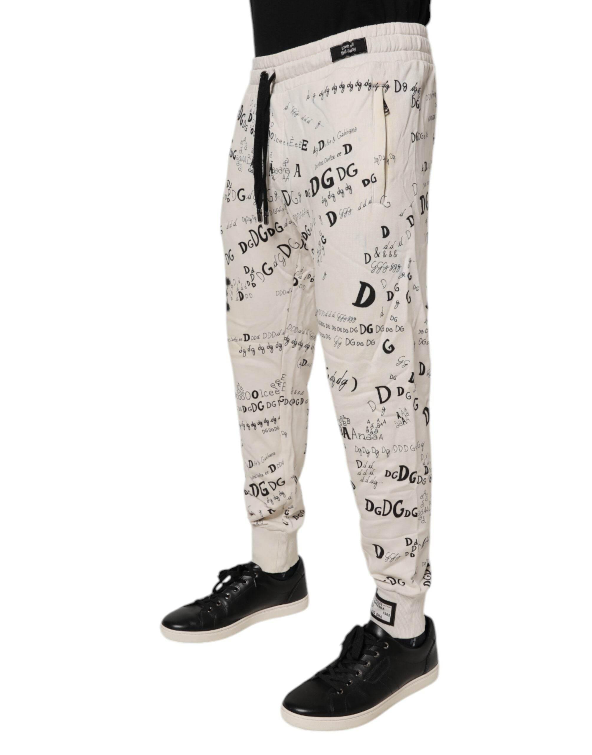Dolce & Gabbana White Logo Print Men Skinny Sweatpants Pants - Hilstor