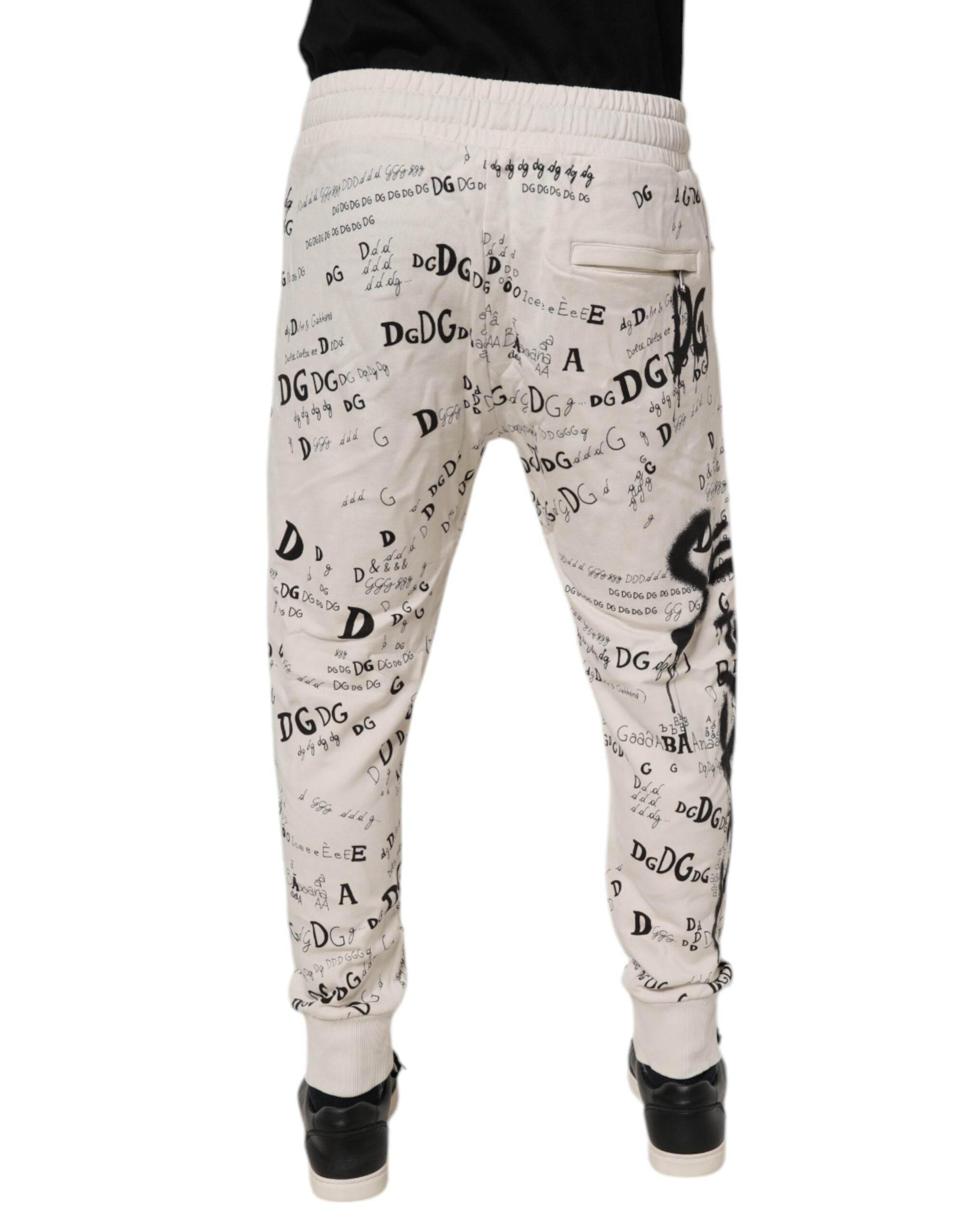Dolce & Gabbana White Logo Print Men Skinny Sweatpants Pants - Hilstor