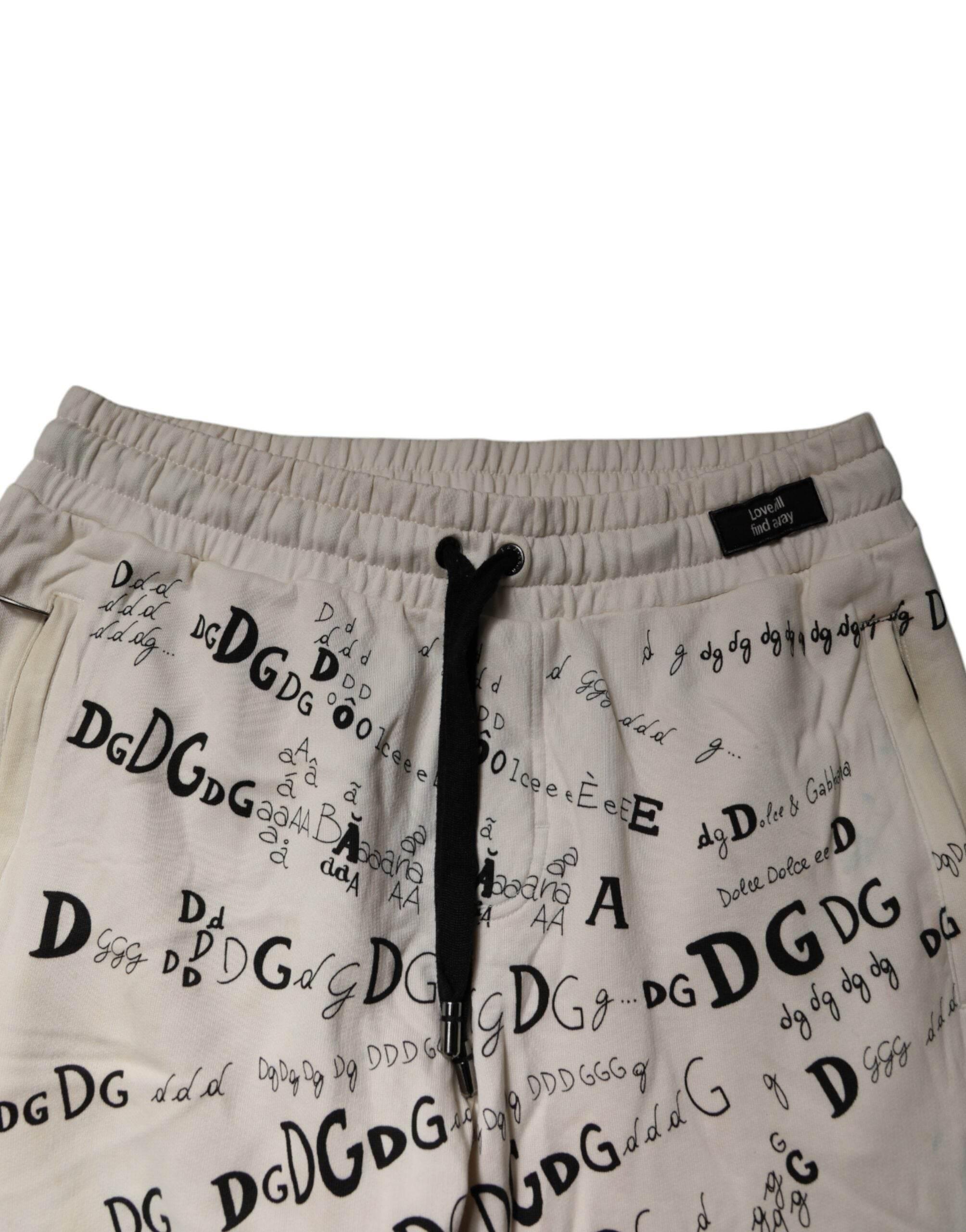 Dolce & Gabbana White Logo Print Men Skinny Sweatpants Pants - Hilstor