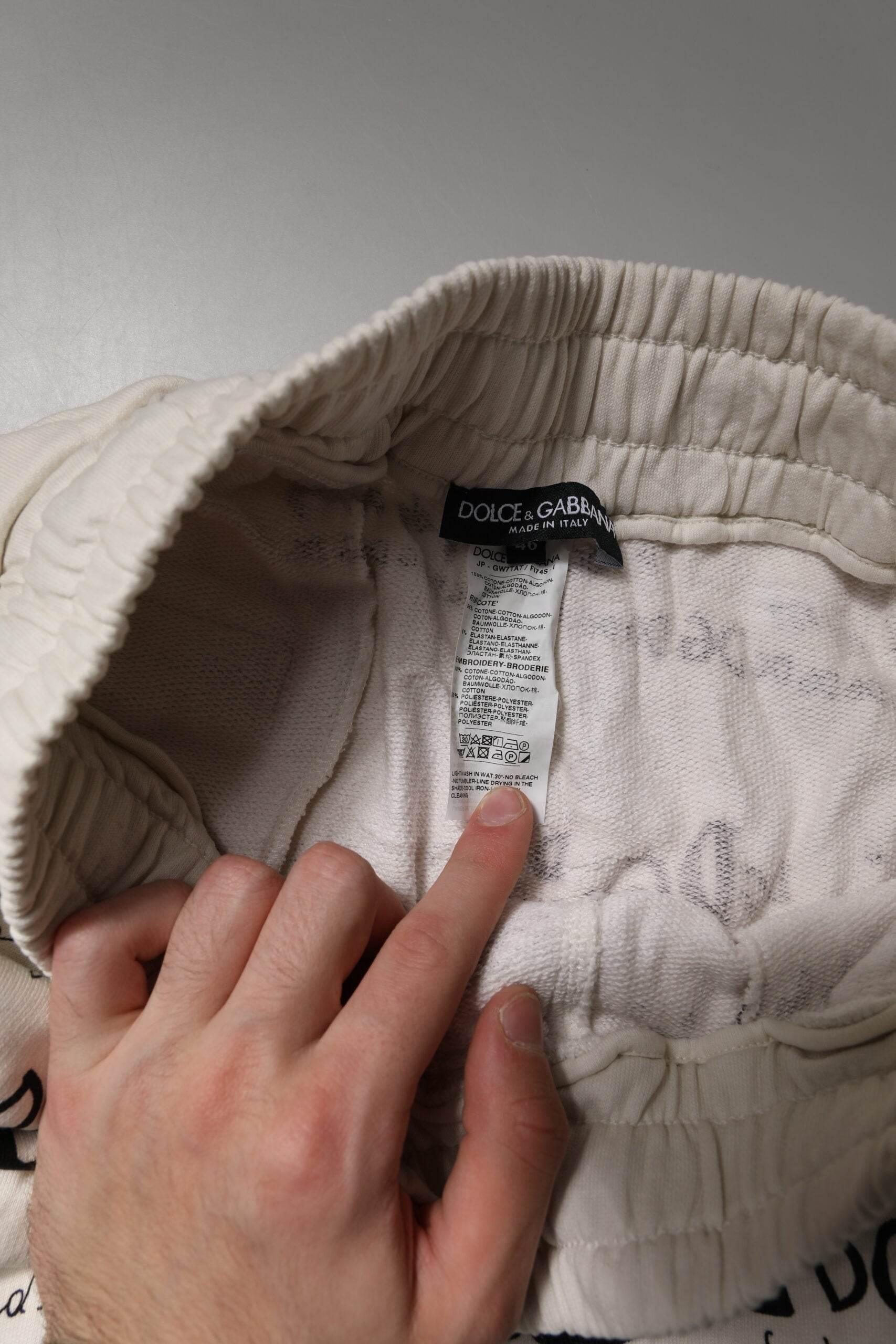 Dolce & Gabbana White Logo Print Men Skinny Sweatpants Pants - Hilstor