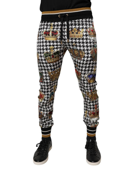 Dolce & Gabbana Multicolor Houndstooth Crown Men Sweatpants Pants - Hilstor