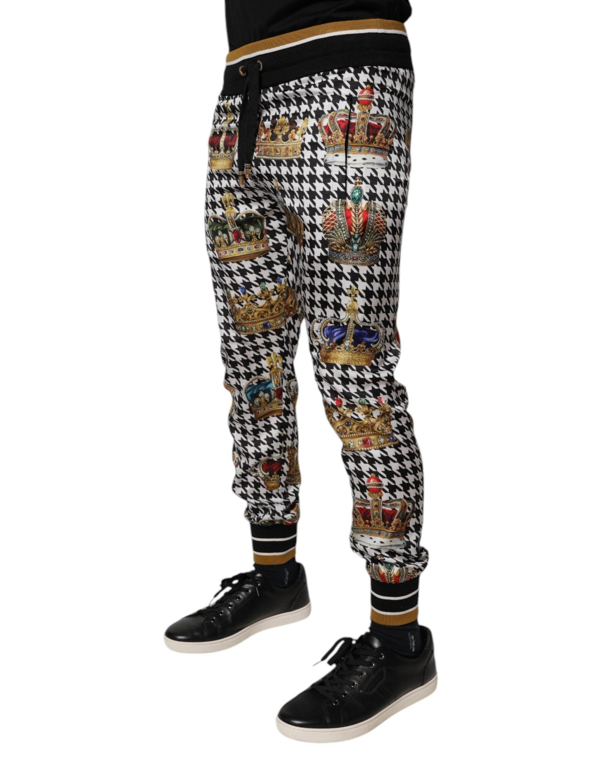 Dolce & Gabbana Multicolor Houndstooth Crown Men Sweatpants Pants - Hilstor