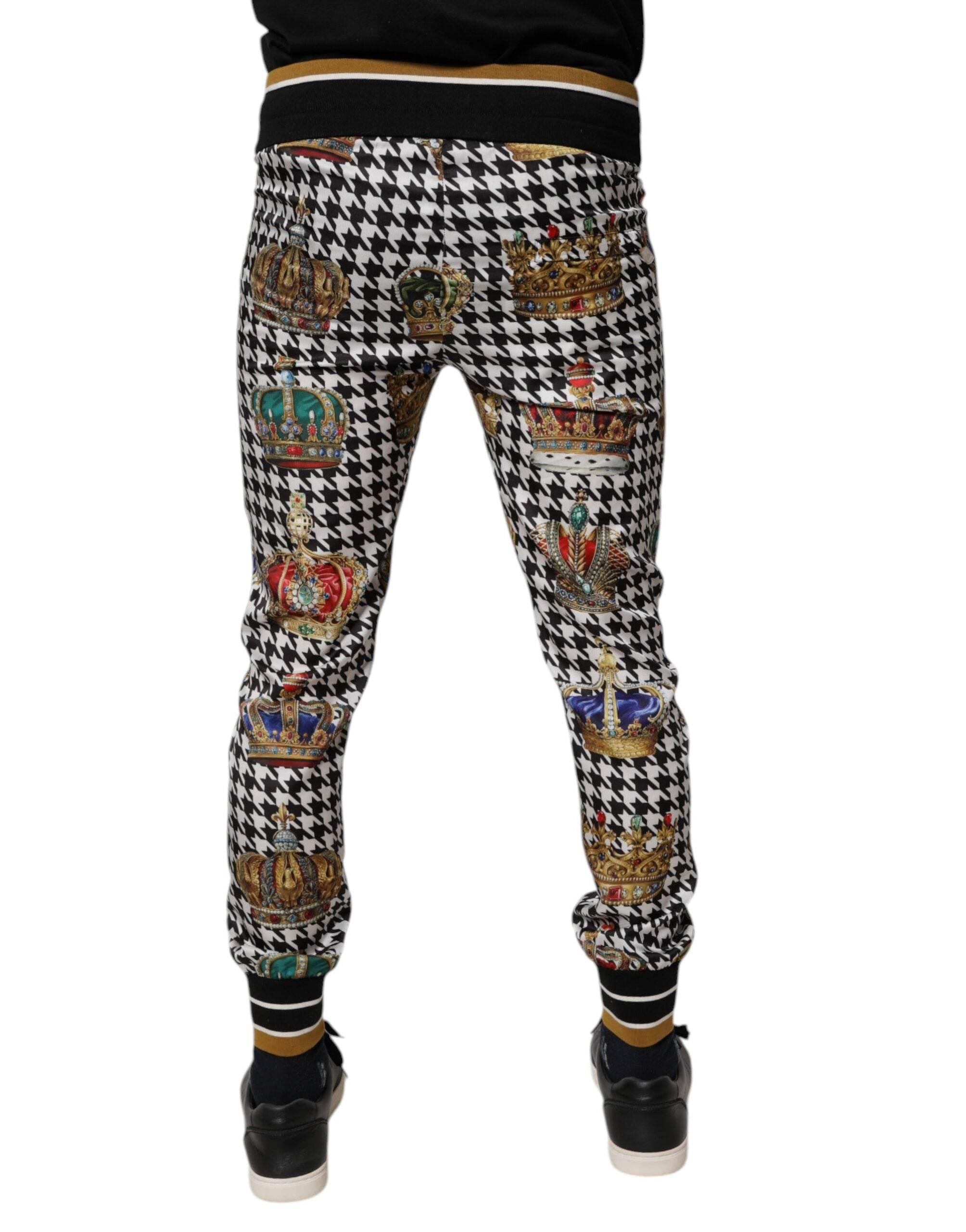 Dolce & Gabbana Multicolor Houndstooth Crown Men Sweatpants Pants - Hilstor