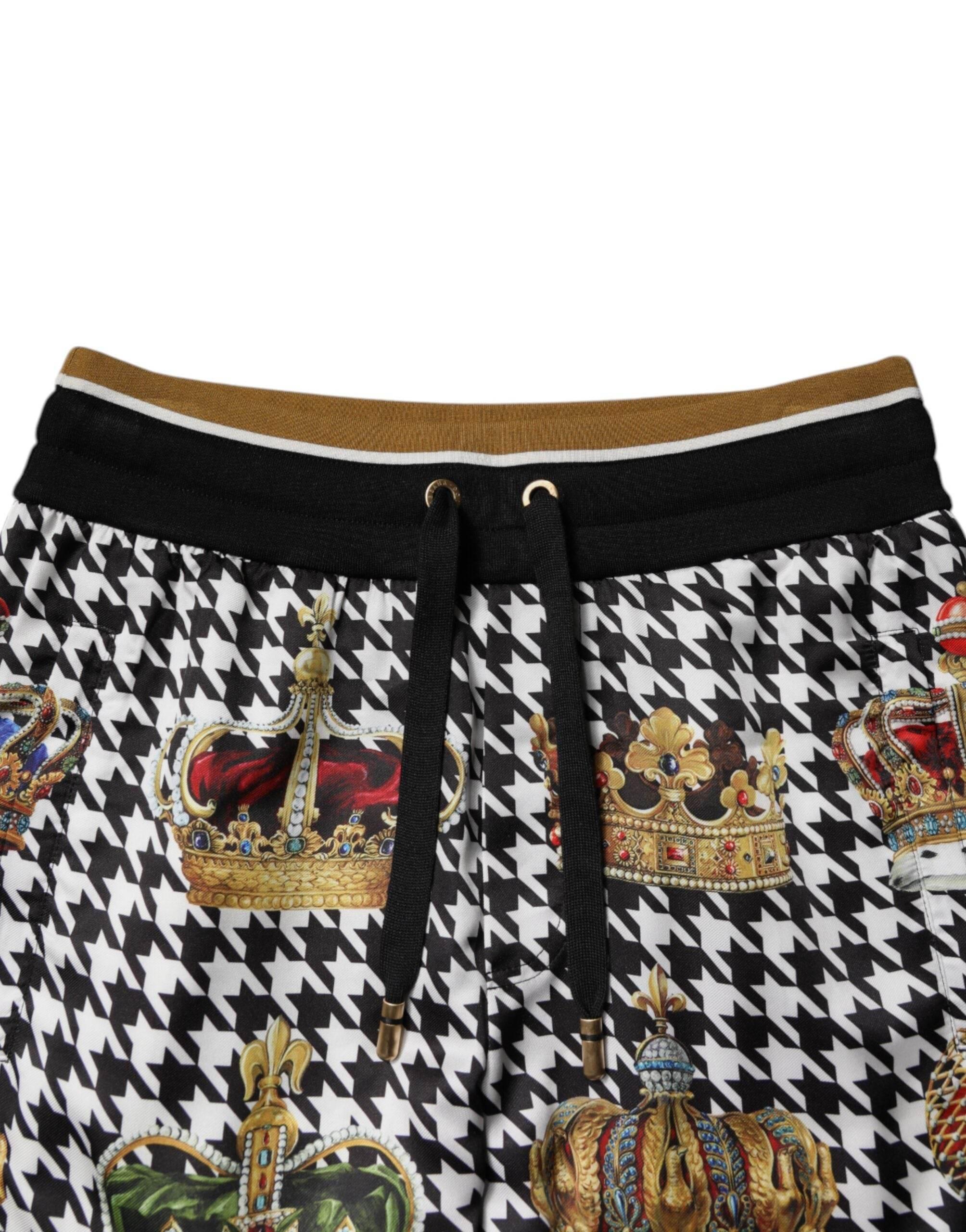 Dolce & Gabbana Multicolor Houndstooth Crown Men Sweatpants Pants - Hilstor