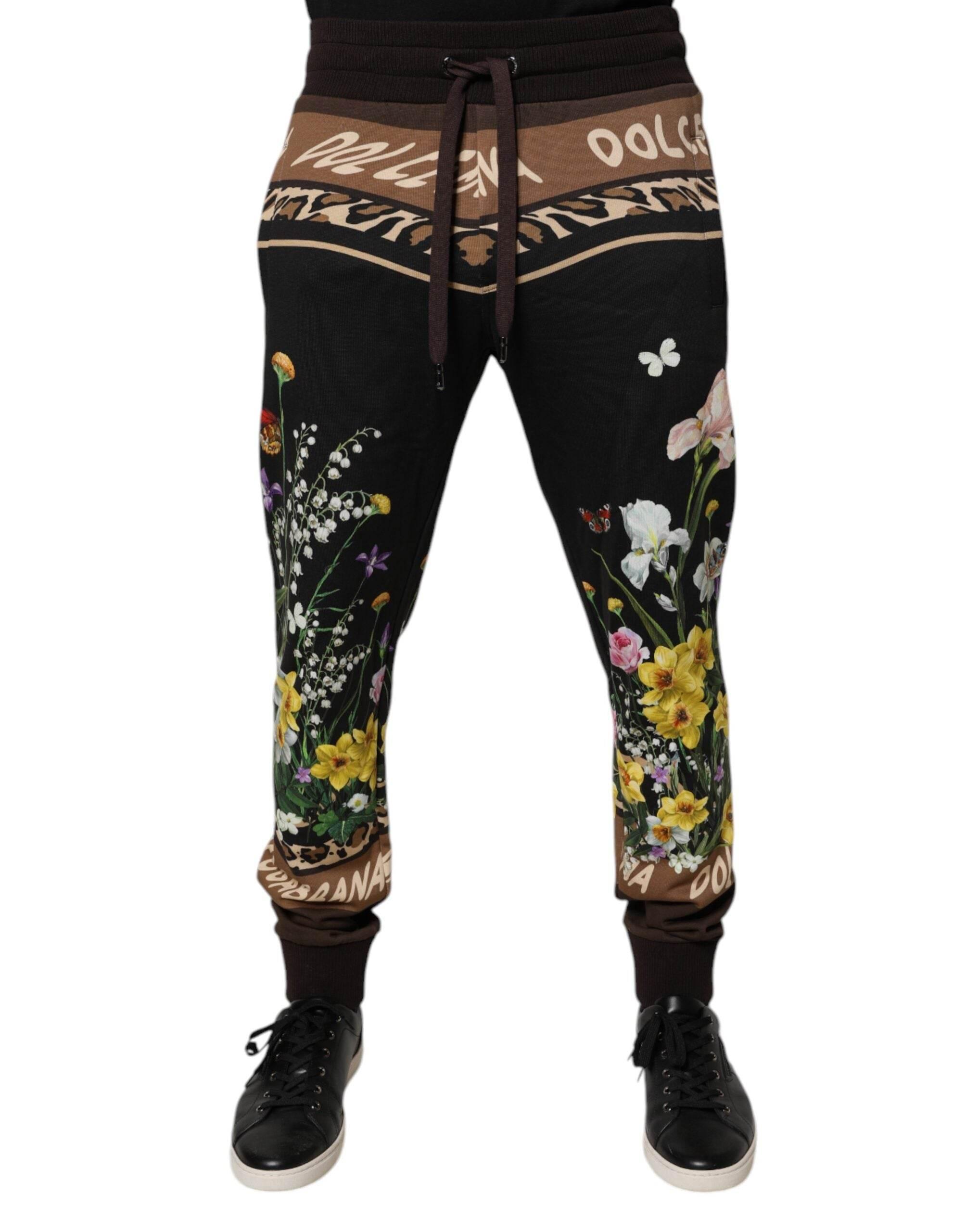 Dolce & Gabbana Black Floral Cotton Jogger Sweatpants Pants - Hilstor