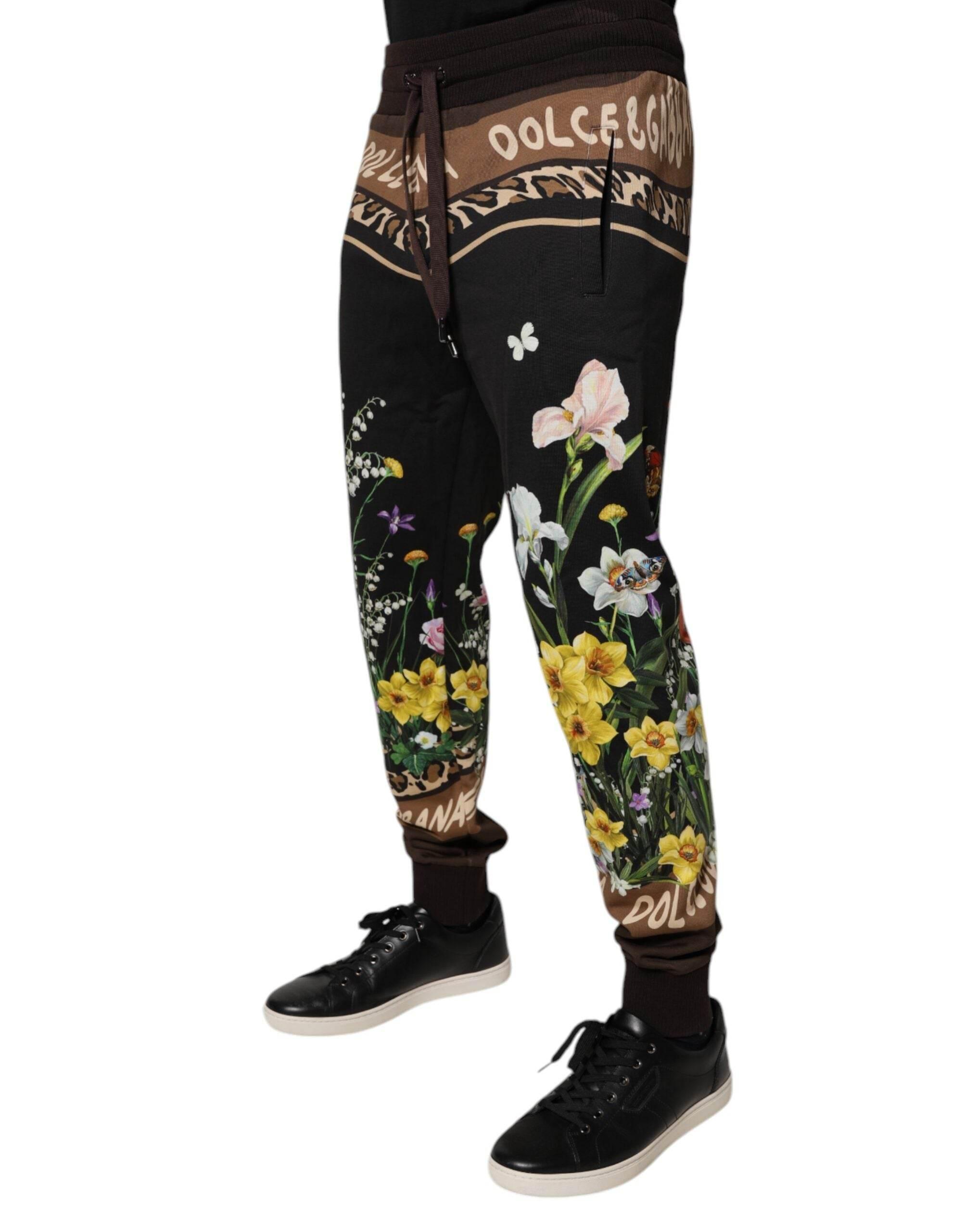Dolce & Gabbana Black Floral Cotton Jogger Sweatpants Pants - Hilstor