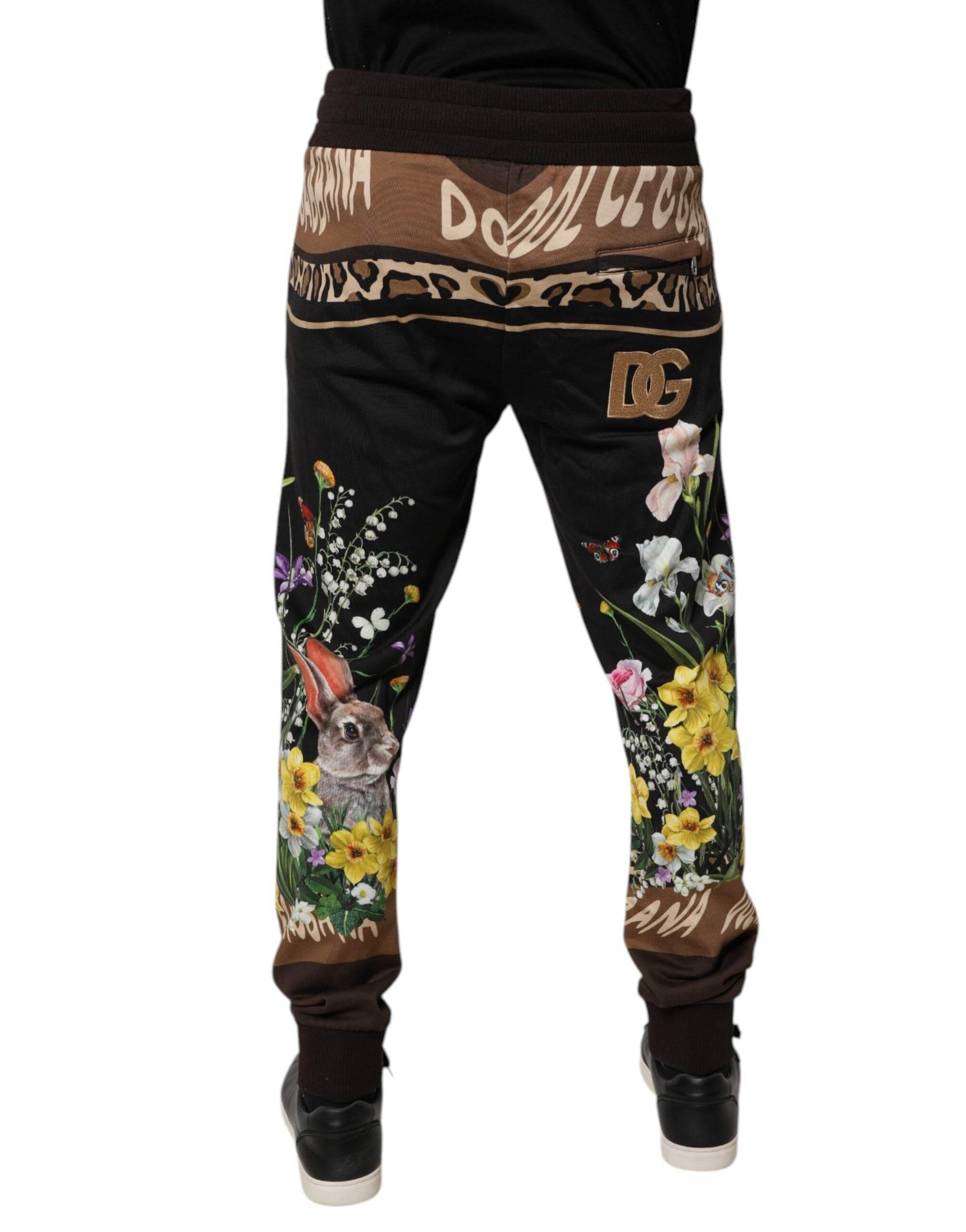 Dolce & Gabbana Black Floral Cotton Jogger Sweatpants Pants - Hilstor