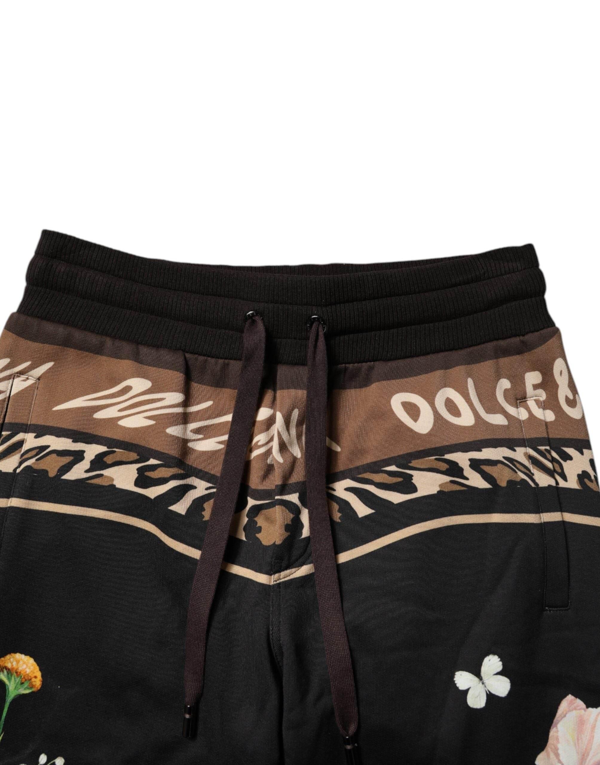 Dolce & Gabbana Black Floral Cotton Jogger Sweatpants Pants - Hilstor