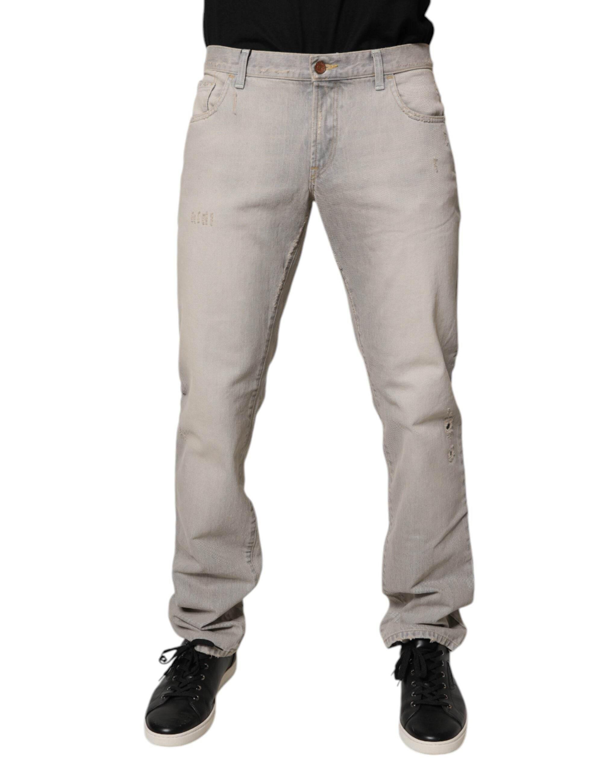 Dolce & Gabbana Light Gray Cotton Skinny Denim Jeans - Hilstor