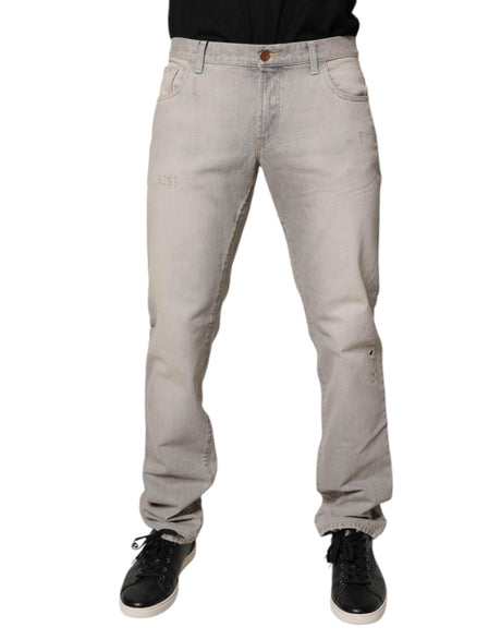 Dolce & Gabbana Light Gray Cotton Skinny Denim Jeans - Hilstor