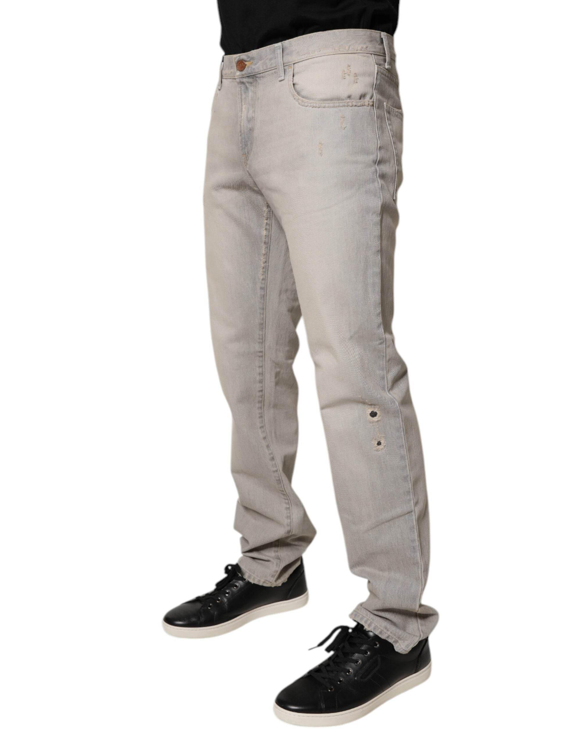Dolce & Gabbana Light Gray Cotton Skinny Denim Jeans - Hilstor