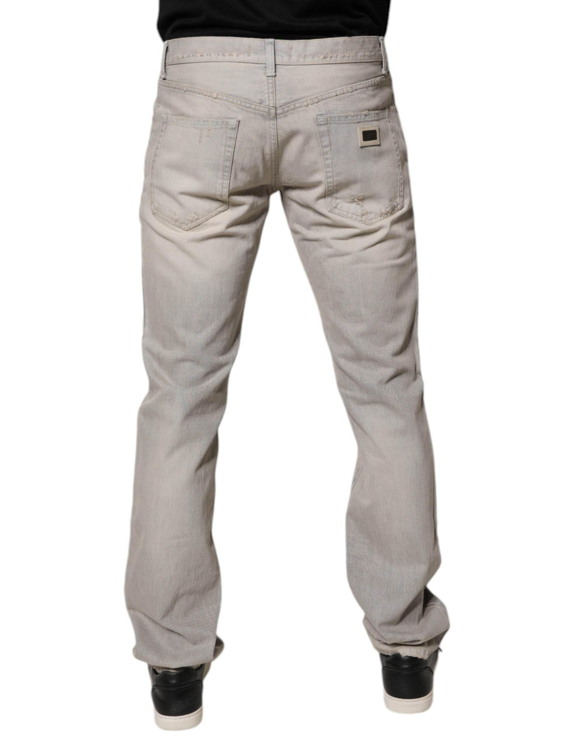 Dolce & Gabbana Light Gray Cotton Skinny Denim Jeans - Hilstor