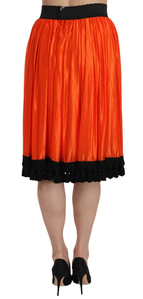 Dolce & Gabbana High-Waist Black & Orange Knee-Length Skirt - Hilstor