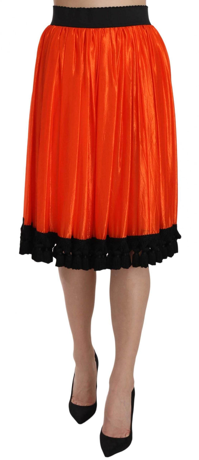 Dolce & Gabbana High-Waist Black & Orange Knee-Length Skirt - Hilstor