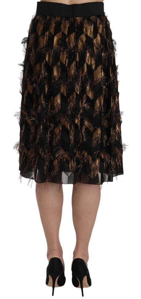 Dolce & Gabbana Elegant Gold Black Silk Blend High Waist Skirt - Hilstor