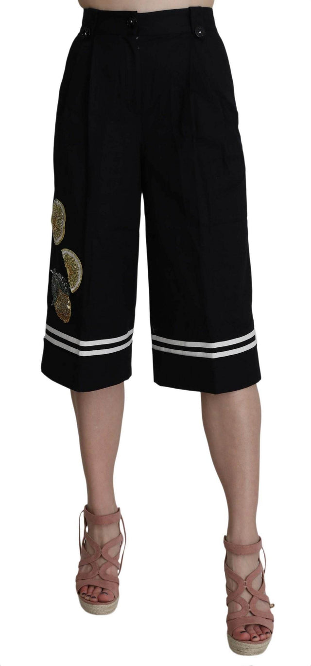 Dolce & Gabbana Elegant High Waist Black Cotton Pants - Hilstor