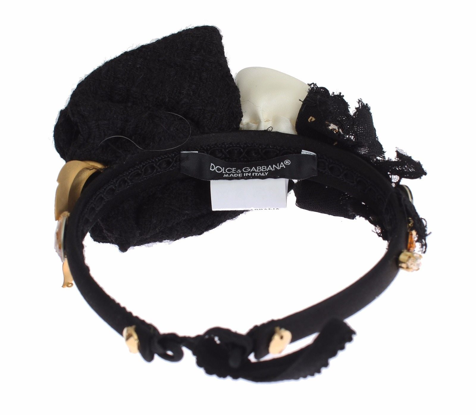 Dolce &amp; Gabbana Diadem Pandebånd Tiara Hvid Rose Krystal Hår Guld