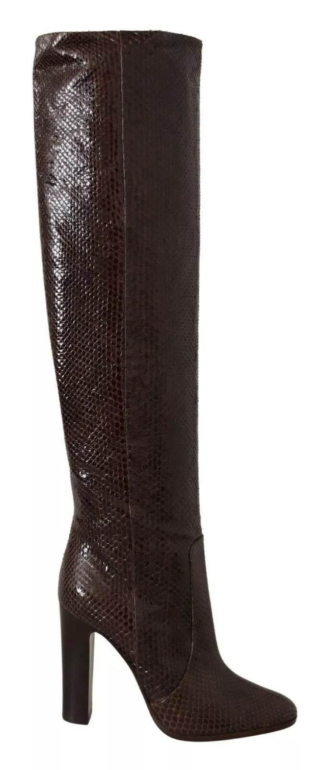 Dolce & Gabbana Brown Exotic Leather Heels High Boots Shoes - Hilstor