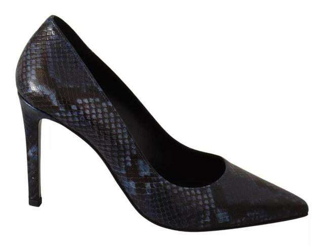Sofia Black Snake Skin Leather Stiletto High Heels Pumps Shoes - Hilstor
