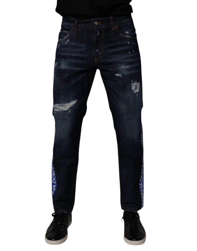 Dolce & Gabbana Dark Blue Cotton Tattered Skinny Denim Jeans - Hilstor