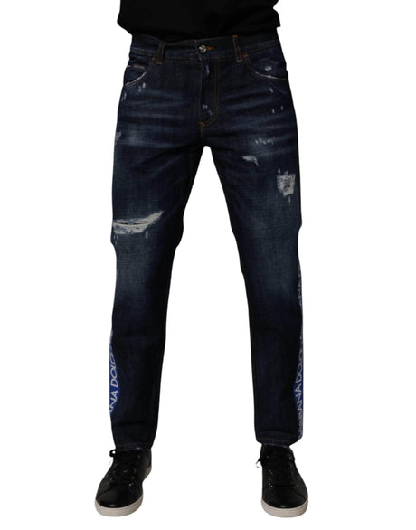 Dolce & Gabbana Dark Blue Cotton Tattered Skinny Denim Jeans - Hilstor